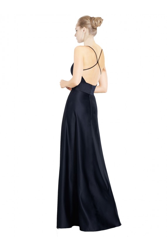 Spaghetti Straps Satin Sleeveless Dark Navy Prom Dress / Bridal Party Dress Edinburgh