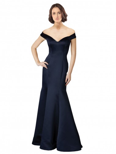 Off the Shoulder Satin Cap Sleeves Dark Navy Prom Dress / Bridesmaid Dress Edinburgh