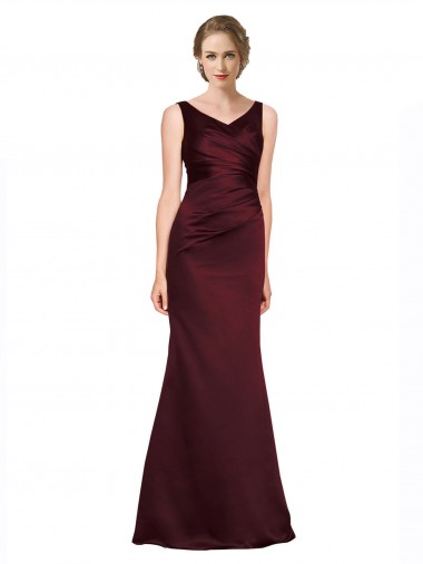 V-Neck Satin Sleeveless Low Back Burgundy Black Tie Evening Gown / Prom Dress / Bridesmaid Dress Edinburgh