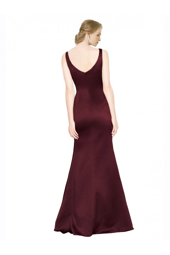 V-Neck Satin Sleeveless Low Back Burgundy Black Tie Evening Gown / Prom Dress / Bridesmaid Dress Edinburgh