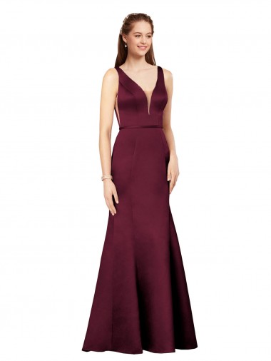 V-Neck Satin Sleeveless V-Back Burgundy Formal Evening Gown / Prom Dress / Bridesmaid Dress Edinburgh