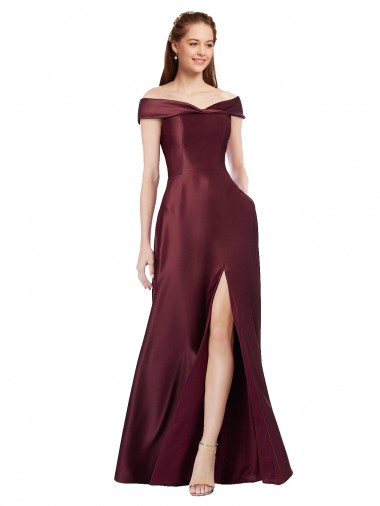 Off the Shoulder Satin Cap Sleeves Burgundy Gold Black Tie Evening Gown / Prom Dress / Bridesmaid Dress Edinburgh