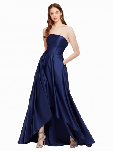 Strapless Satin Sleeveless Low Back Dark Navy High Low Evening Gown / Prom Dress / Bridesmaid Dress Edinburgh