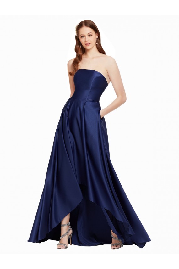Strapless Satin Sleeveless Low Back Dark Navy High Low Evening Gown / Prom Dress / Bridesmaid Dress Edinburgh