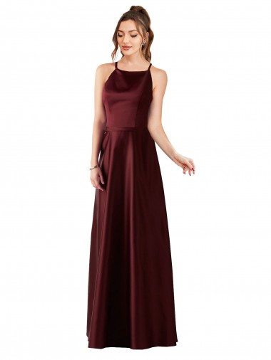 Halter Neck Satin Sleeveless Burgundy Gold Prom Dress / Bridesmaid Dress Edinburgh