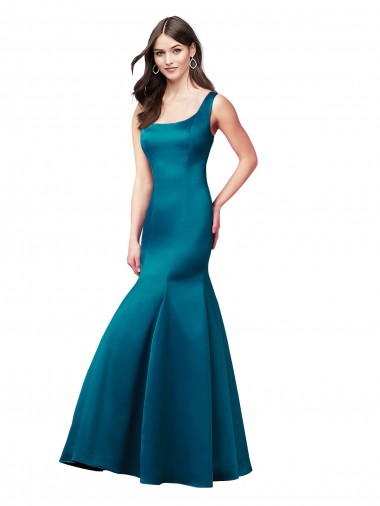 Bateau Neck Satin Sleeveless Peacock Blue Prom Dress / Bridesmaid Dress Edinburgh