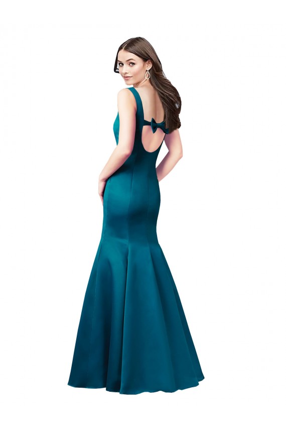 Bateau Neck Satin Sleeveless Peacock Blue Prom Dress / Bridesmaid Dress Edinburgh