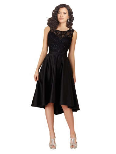 Illusion Neck Satin & Lace Sleeveless Black High Low Bridesmaid Dress Edinburgh
