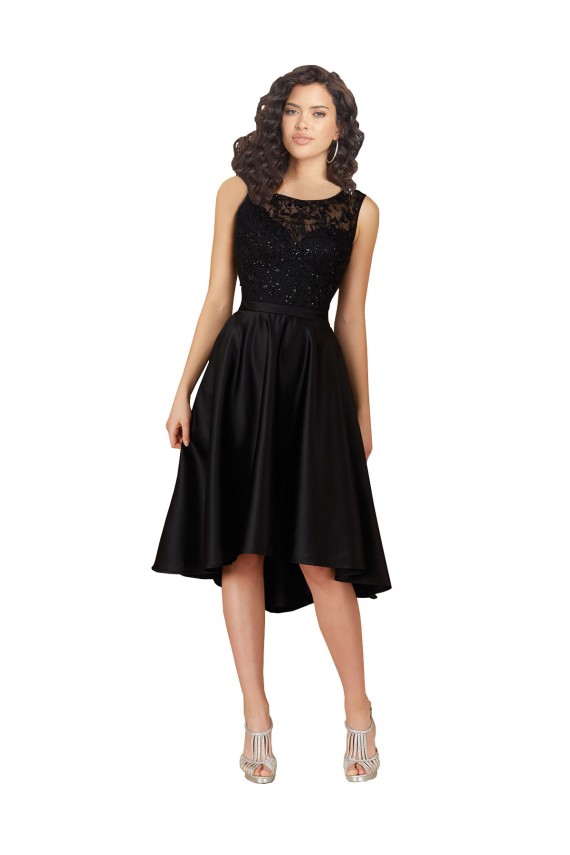Illusion Neck Satin & Lace Sleeveless Black High Low Bridesmaid Dress Edinburgh