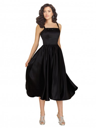 Square Neck Satin Sleeveless Black Prom Dress / Bridesmaid Dress Edinburgh