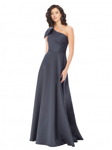 One Shoulder Satin Sleeveless Slate Grey Formal Evening Gown / Prom Dress / Bridesmaid Dress Edinburgh