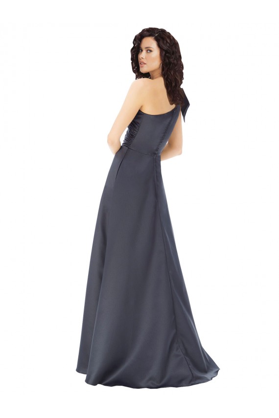 One Shoulder Satin Sleeveless Slate Grey Formal Evening Gown / Prom Dress / Bridesmaid Dress Edinburgh