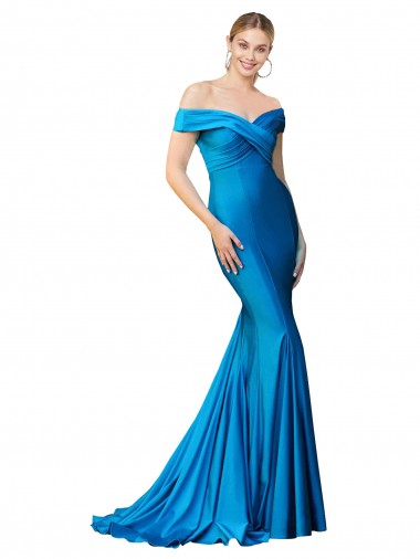 Off the Shoulder Satin Sleeveless Peacock Blue Formal Evening Gown / Prom Dress / Bridesmaid Dress Edinburgh