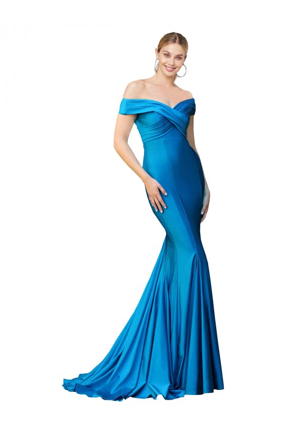 Off the Shoulder Satin Sleeveless Peacock Blue Formal Evening Gown / Prom Dress / Bridesmaid Dress Edinburgh