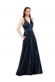 V-Neck Satin Sleeveless Keyhole Back Dark Navy Formal Evening Gown / Prom Dress / Bridesmaid Dress Edinburgh