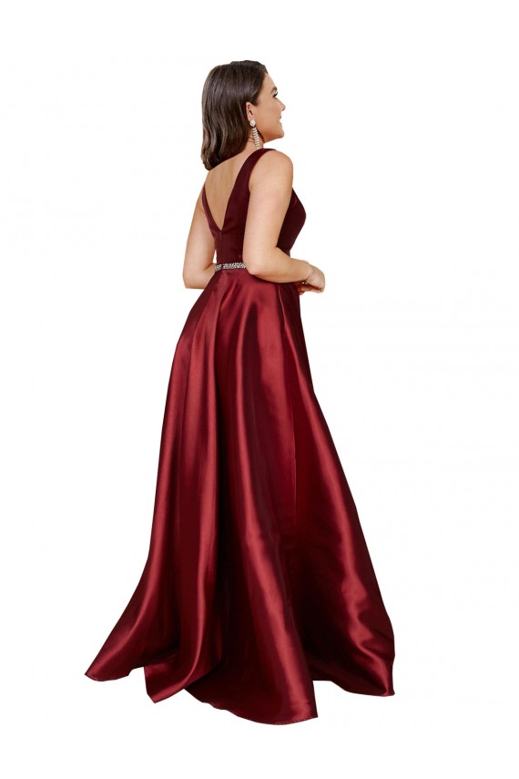 V-Neck Satin Sleeveless V-Back Burgundy Formal Plus Size Evening Gown / Prom Dress / Bridesmaid Dress Edinburgh