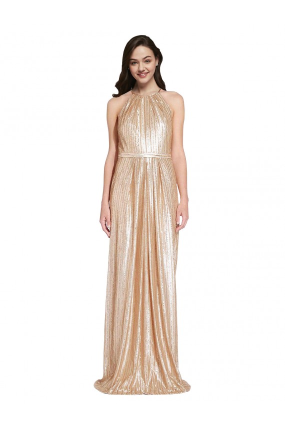 Halter Neck Sequin Sleeveless Gold Formal Evening Gown / Prom Dress / Bridesmaid Dress Edinburgh