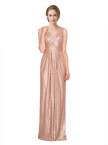 V-Neck Sequin Sleeveless Rose Gold Bridesmaid Dress / Evening Dress Edinburgh