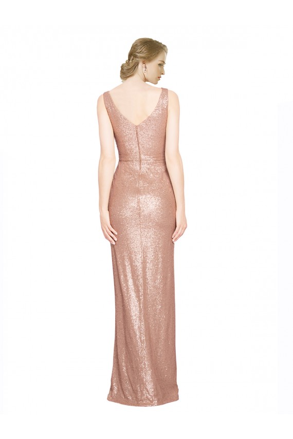 V-Neck Sequin Sleeveless Rose Gold Bridesmaid Dress / Evening Dress Edinburgh
