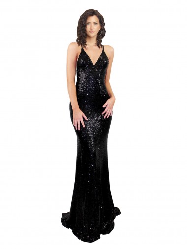 V-Neck Sequin Sleeveless Criss Cross Open Back Black Black Tie Evening Gown / Prom Dress / Bridesmaid Dress Edinburgh