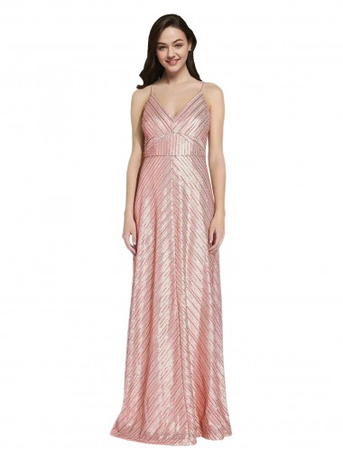 V-Neck Sequin Sleeveless Low Back Rose Gold Formal Evening Gown / Prom Dress / Bridesmaid Dress Edinburgh