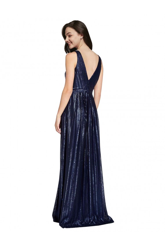 V-Neck Sequin Sleeveless V-Back Dark Navy Formal Evening Gown / Prom Dress / Bridesmaid Dress Edinburgh