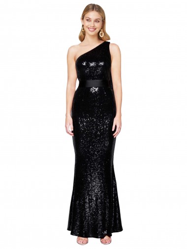 One Shoulder Sequin Sleeveless Black Formal Evening Gown / Prom Dress / Bridesmaid Dress Edinburgh