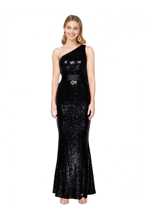 One Shoulder Sequin Sleeveless Black Formal Evening Gown / Prom Dress / Bridesmaid Dress Edinburgh