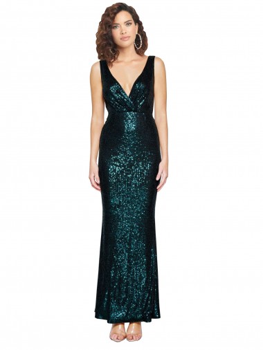 V-Neck Sequin Sleeveless Dark Green Bridesmaid Dress / Evening Dress Edinburgh