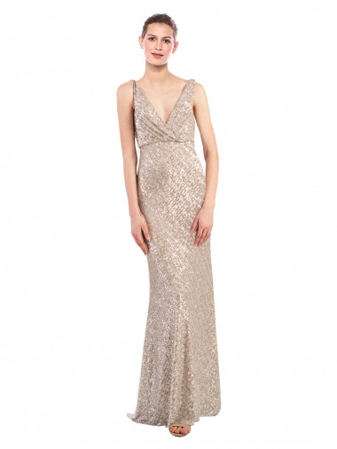 V-Neck Sequin & Sparkling Sequin Sleeveless Low Back Silver Formal Evening Gown / Prom Dress / Bridesmaid Dress Edinburgh