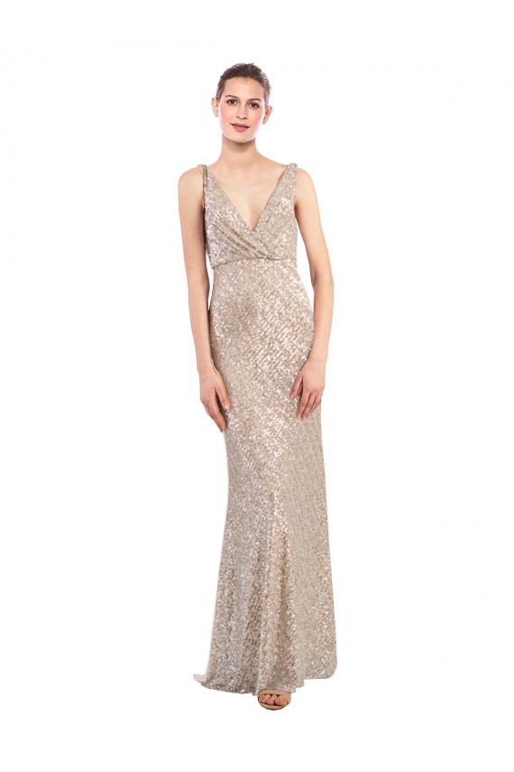 V-Neck Sequin & Sparkling Sequin Sleeveless Low Back Silver Formal Evening Gown / Prom Dress / Bridesmaid Dress Edinburgh