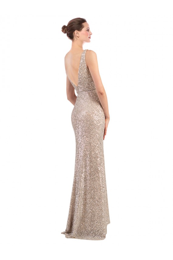 V-Neck Sequin & Sparkling Sequin Sleeveless Low Back Silver Formal Evening Gown / Prom Dress / Bridesmaid Dress Edinburgh