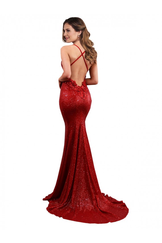 V-Neck Sequin Sleeveless Low Back Red Evening Gown / Bridesmaid Dress Edinburgh