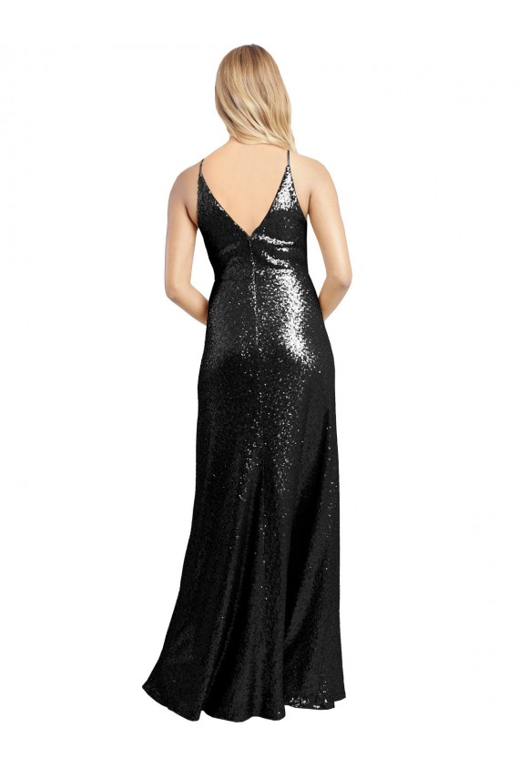 Spaghetti Straps Sequin Sleeveless V-Back Black Formal Evening Gown / Prom Dress / Bridesmaid Dress Edinburgh