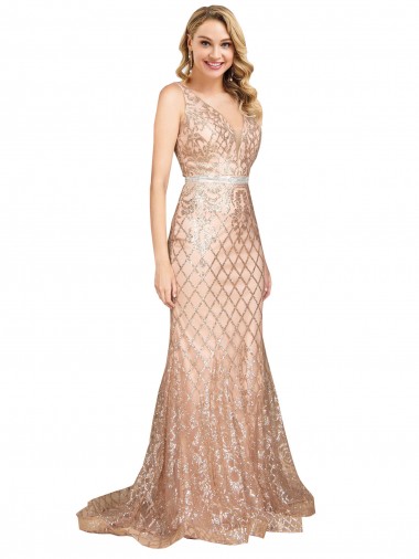 V-Neck Sequin & Sparkling Sequin Sleeveless V-Back Rose Gold Formal Plus Size Evening Gown / Prom Dress / Bridesmaid Dress Edinburgh