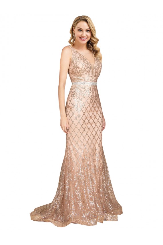 V-Neck Sequin & Sparkling Sequin Sleeveless V-Back Rose Gold Formal Plus Size Evening Gown / Prom Dress / Bridesmaid Dress Edinburgh