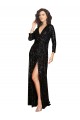 V-Neck Sequin Long Sleeves Black Formal Dress / Bridesmaid Dress Edinburgh