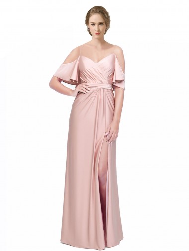 Off the Shoulder Silk like Satin Cold Shoulder Low Back Formal Evening Gown / Prom Dress / Bridesmaid Dress Edinburgh