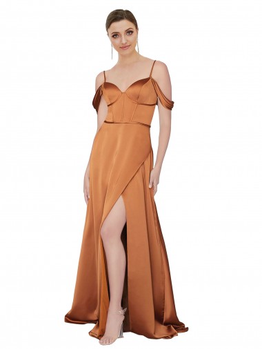Spaghetti Straps Silk like Satin Cold Shoulder Low Back Orange Formal Evening Gown / Prom Dress / Bridesmaid Dress Edinburgh
