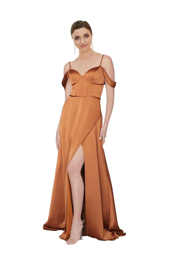 Spaghetti Straps Silk like Satin Cold Shoulder Low Back Orange Formal Evening Gown / Prom Dress / Bridesmaid Dress Edinburgh