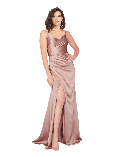 V-Neck Silk like Satin Sleeveless V-Back Dusty Pink Black Tie Evening Gown / Prom Dress / Bridesmaid Dress Edinburgh