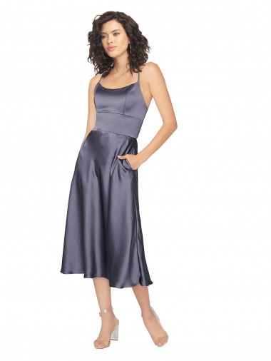 Scoop Neck Silk like Satin Sleeveless Criss Cross Back Dusk Prom Dress / Bridesmaid Dress Edinburgh