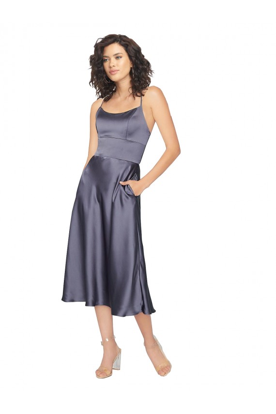 Scoop Neck Silk like Satin Sleeveless Criss Cross Back Dusk Prom Dress / Bridesmaid Dress Edinburgh