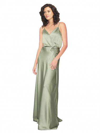 V-Neck Silk like Satin Sleeveless V-Back Smoke Green Formal Evening Gown / Bridesmaid Dress Edinburgh