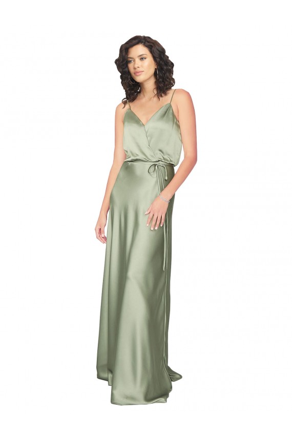 V-Neck Silk like Satin Sleeveless V-Back Smoke Green Formal Evening Gown / Bridesmaid Dress Edinburgh