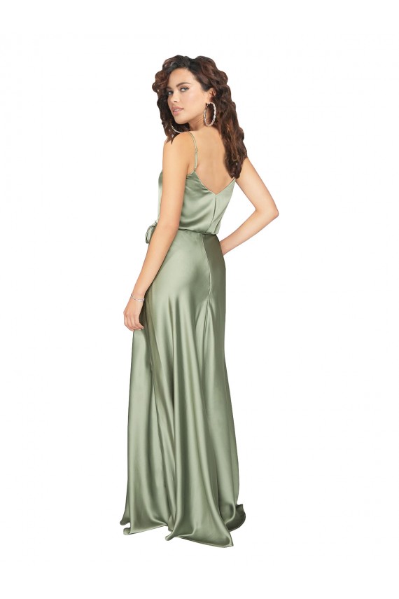 V-Neck Silk like Satin Sleeveless V-Back Smoke Green Formal Evening Gown / Bridesmaid Dress Edinburgh