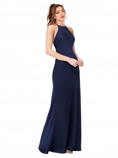 High Neck Silk like Satin Sleeveless Criss Cross Back Sapphire Formal Evening Gown / Prom Dress / Bridesmaid Dress Edinburgh