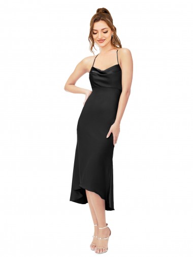 Cowl Neck Silk like Satin Sleeveless Criss Cross Back Black High Low Evening Gown / Prom Dress / Bridesmaid Dress Edinburgh
