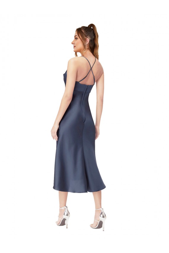 Cowl Neck Silk like Satin Sleeveless Criss Cross Back Black High Low Evening Gown / Prom Dress / Bridesmaid Dress Edinburgh