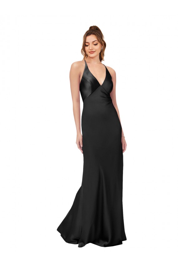 V-Neck Silk like Satin Sleeveless Criss Cross Back Black Black Tie Evening Gown / Prom Dress / Bridesmaid Dress Edinburgh